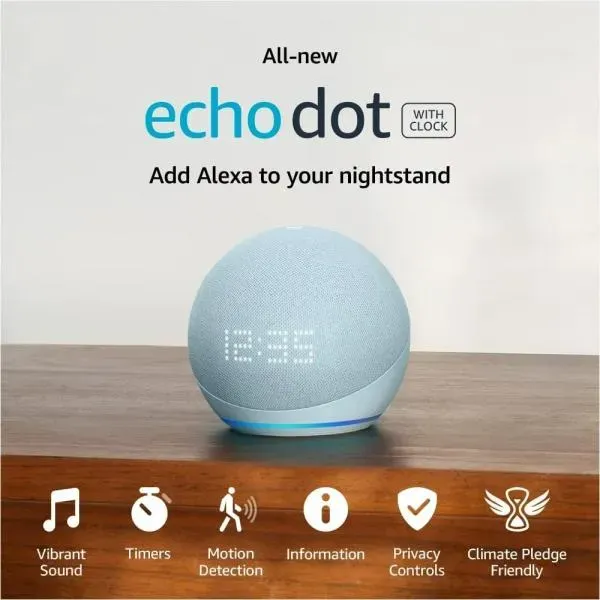 Echo Dot 5th Generación Clock With Alexa Cloud Blue