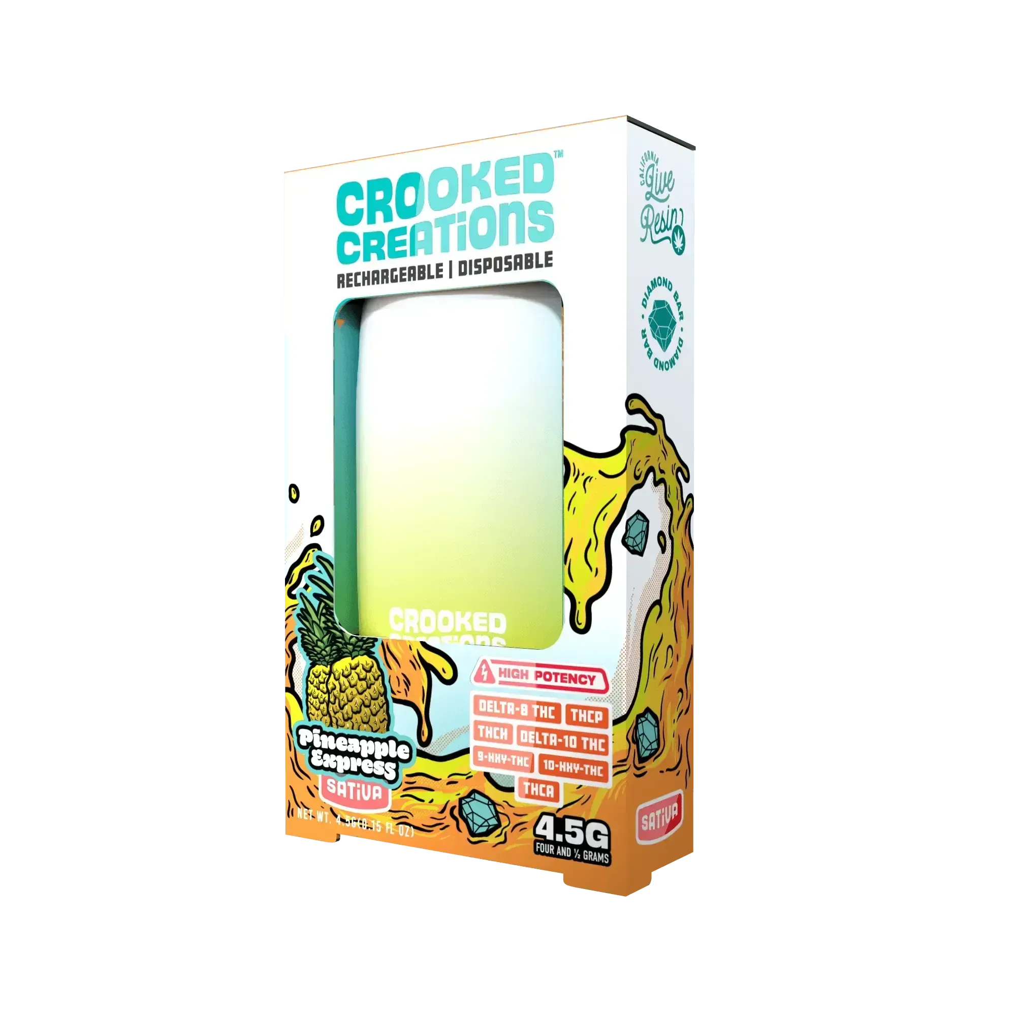 VAPORIZADOR DESECHABLE CROOKED CREATIONS PINEAPPLE EXPRESS 4.5G SATIVA