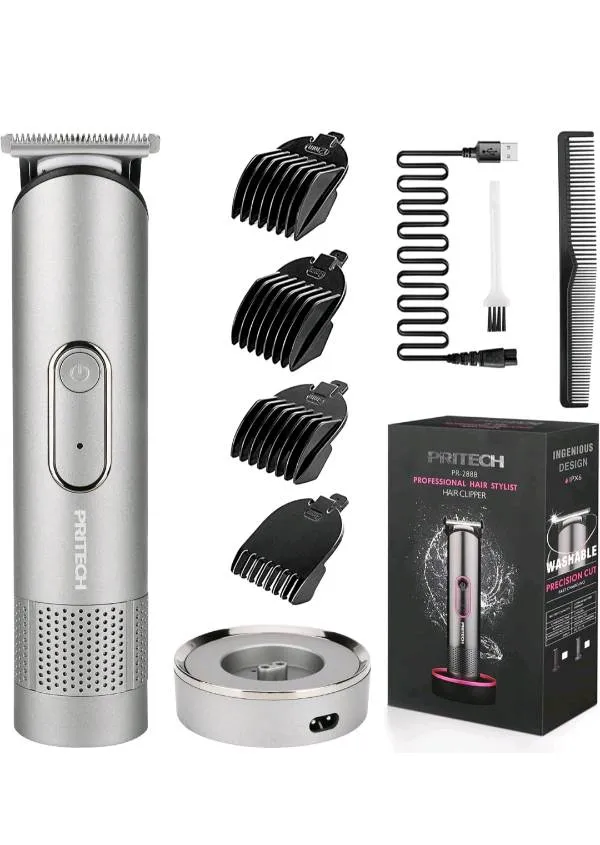 PRITECH - Máquina cortadora de cabello para hombre,recargable, impermeable, kit para cortar cabello ybarba en el hogar como en la peluquería, color gris y negro