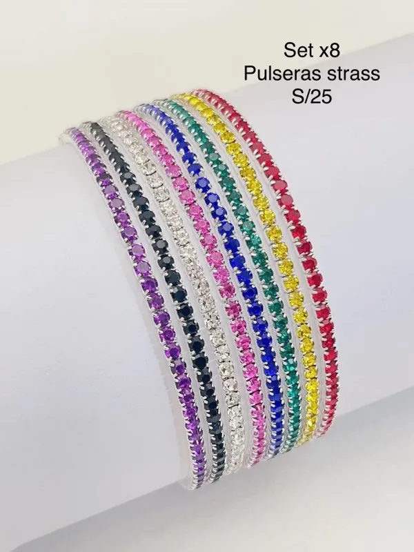 Set x8 pulseras strass multicolor 