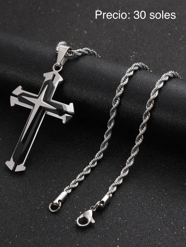 collar cruz con detalle en negro acero inoxidable 