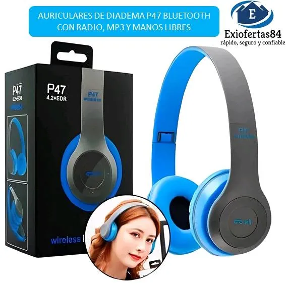Auriculares de diadema P47 Bluetooth con Radio, MP3 y Manos Libres