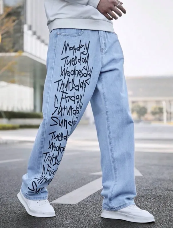 Manfinity EMRG Jeans Para Hombre De Corte Holgado Con Impresión De Eslogan