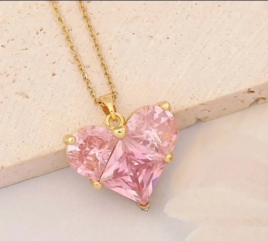 Collar Colgante Corazón De Piedra Preciosa Color Rosa