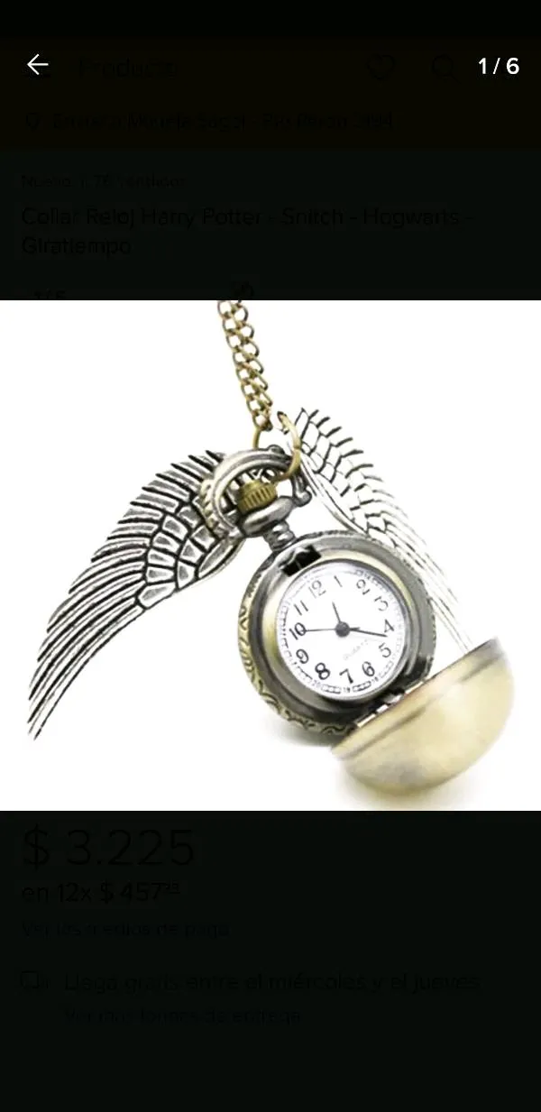 Collar reloj snicht Harry Potter dorado