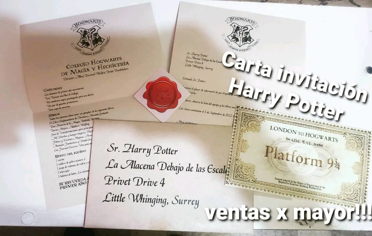 Set Carta invitación mas boletos Harry Potter 