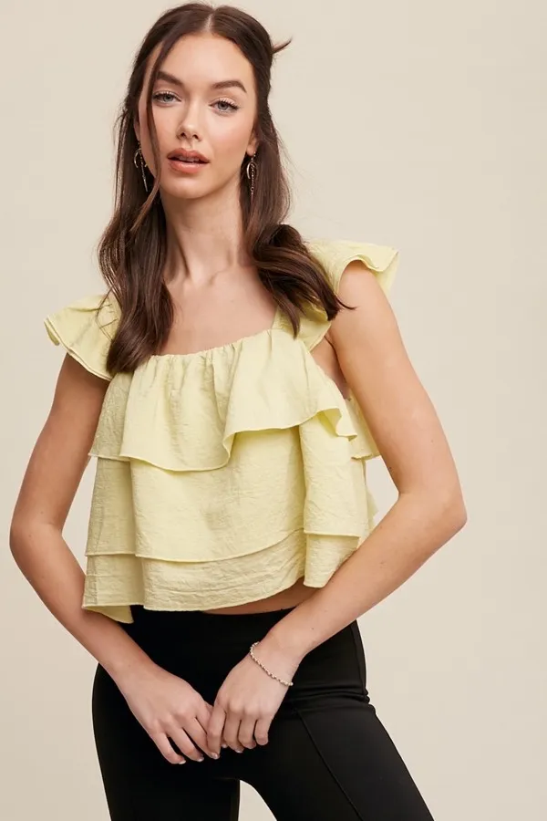 All Over Ruffled Square Neck Blouse Top