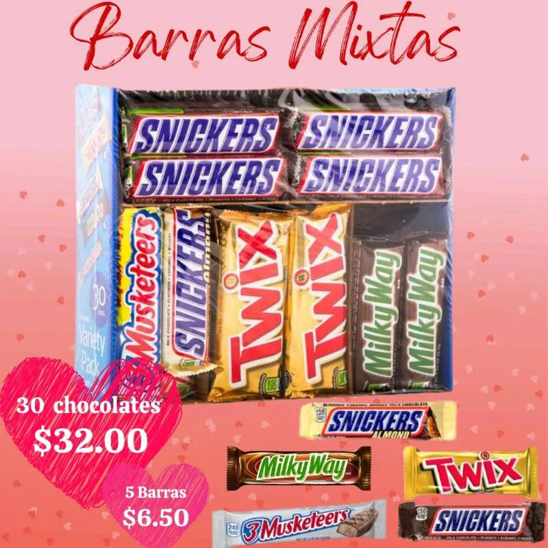 Barras Chocolates Mixtos  (30 barras)
