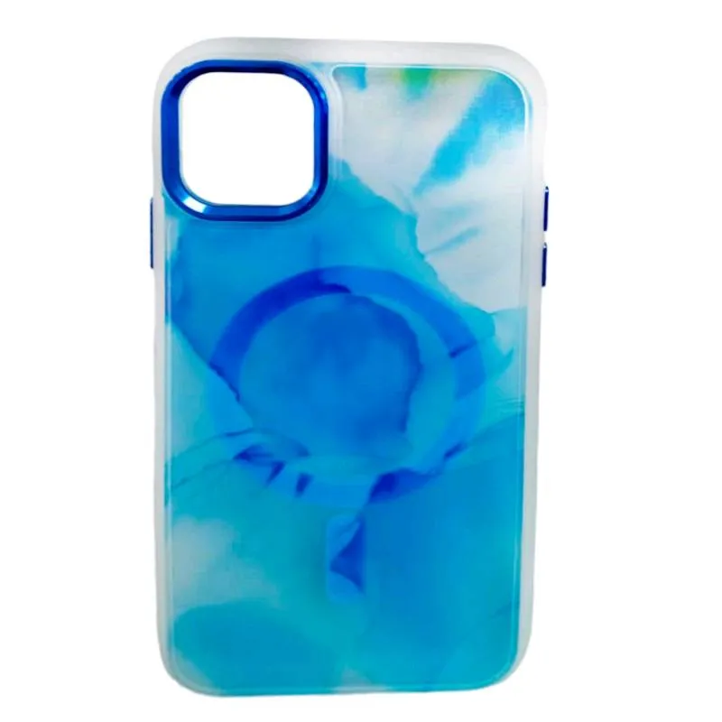 Forro Magsafe Acuarela azul Para iPhone 15