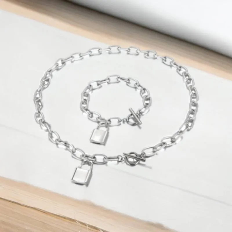 Set collar y cadena Candado (plata)