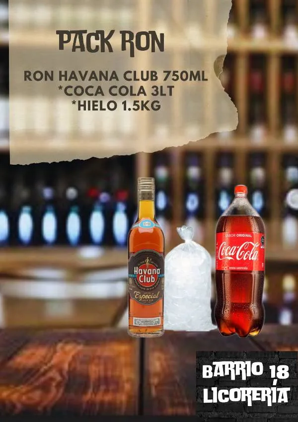 Ron Havana club 750ML +cocacola 3lt +hielo