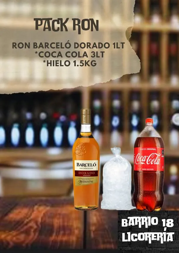 Ron  BARCELÓ DORADO 1LT+cocacola 3lt+hielo