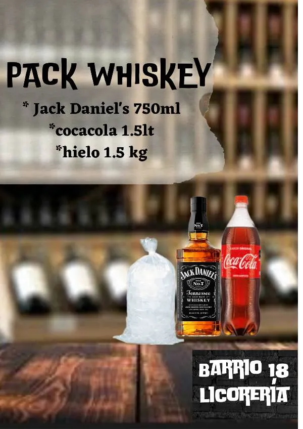 Jack Daniels 750ML +cocacola 1.5LT +hielo 