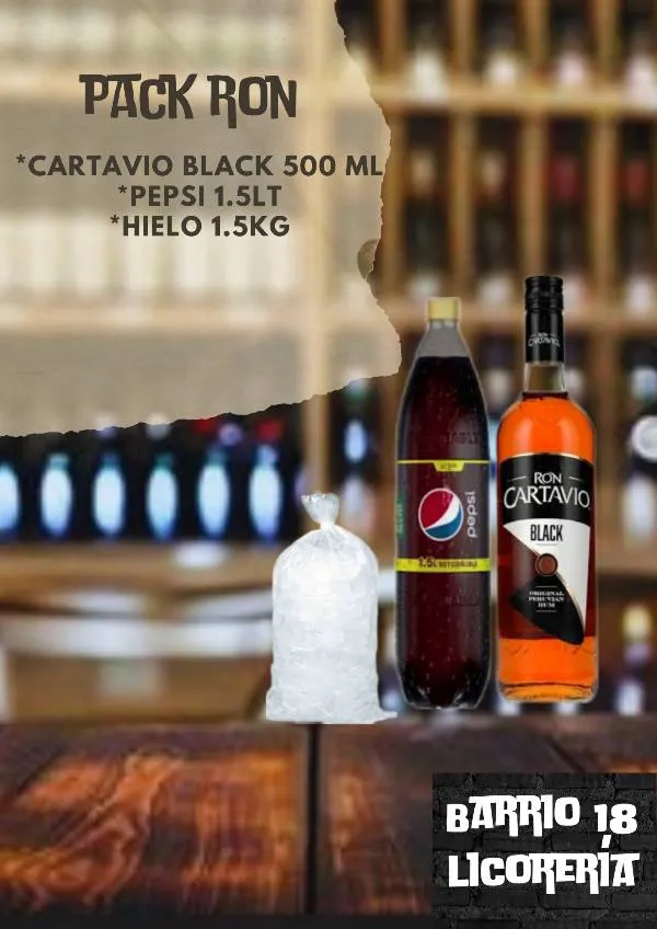 Pack cartavio Black  500ml+pepsi 1.5LT +hielo