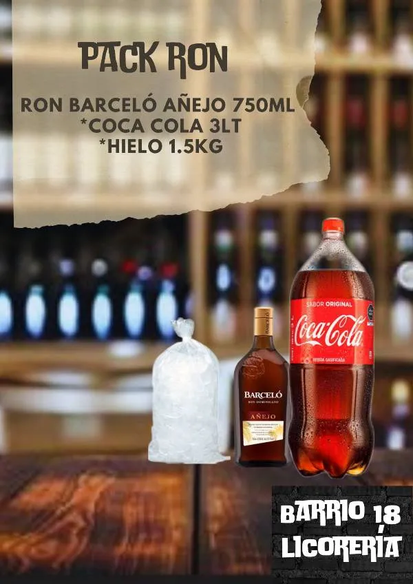 Ron BARCELÓ añejo750ml+Coca 3lt+hielo