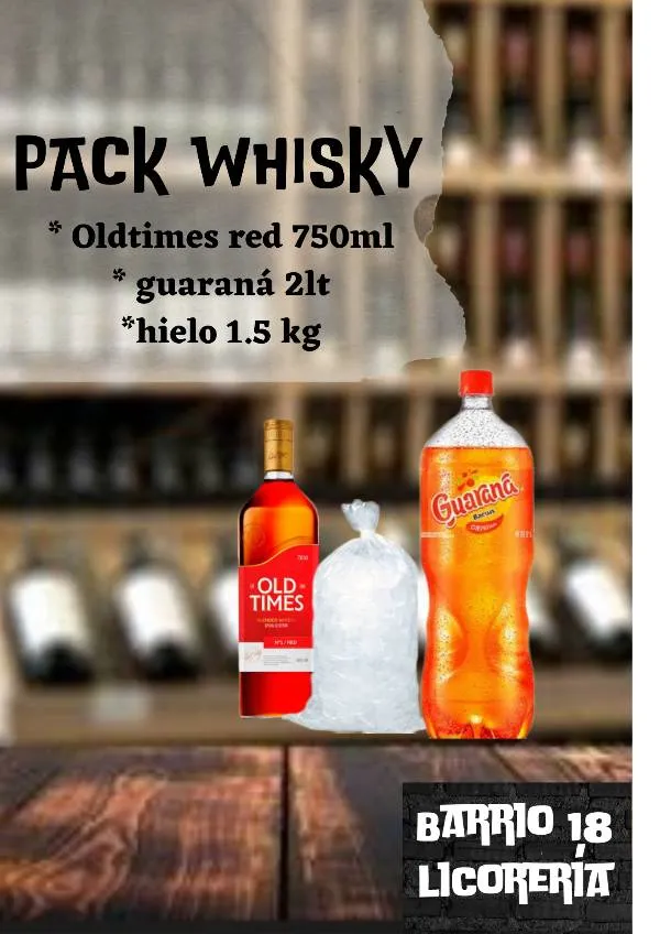 Whisky old times Red 750ML +guaraná 2lt +hielo 