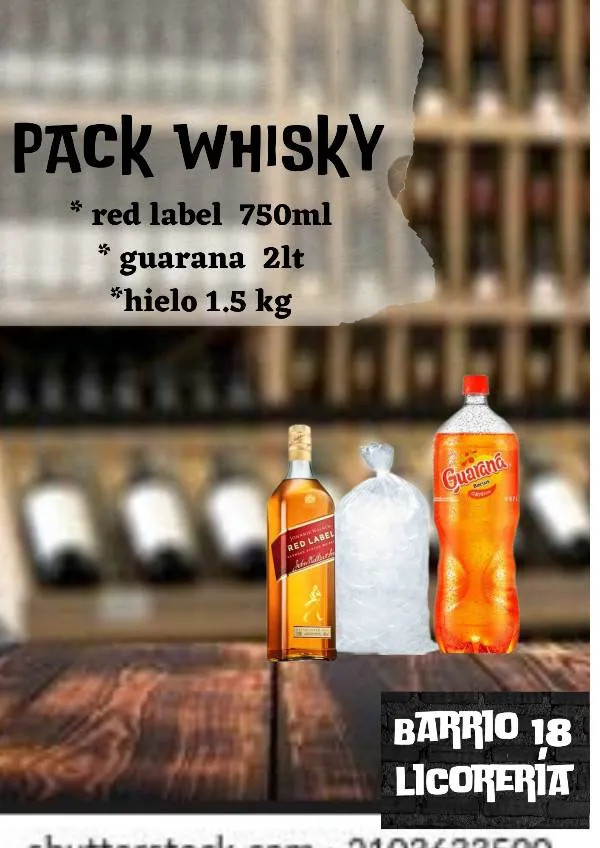 Whisky Red label 750ML +guaraná 2lt +hielo 