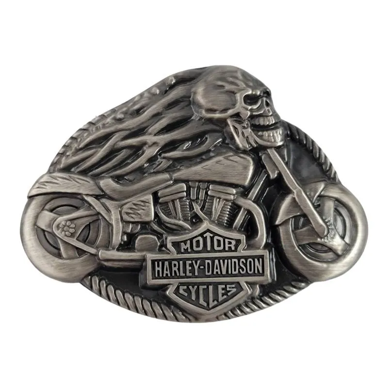 Hebilla Grafito calabera y moto Harley Davidson 