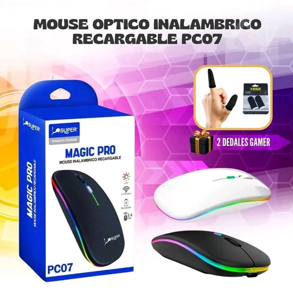 MOUSE OPTICO INALAMBRICO RECARGABLE RGB PC07 en Lima