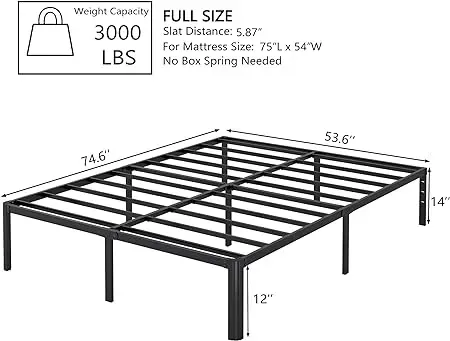 marco de cama de plataforma de metal con almacenamiento, tamaño de 14 pulgadas