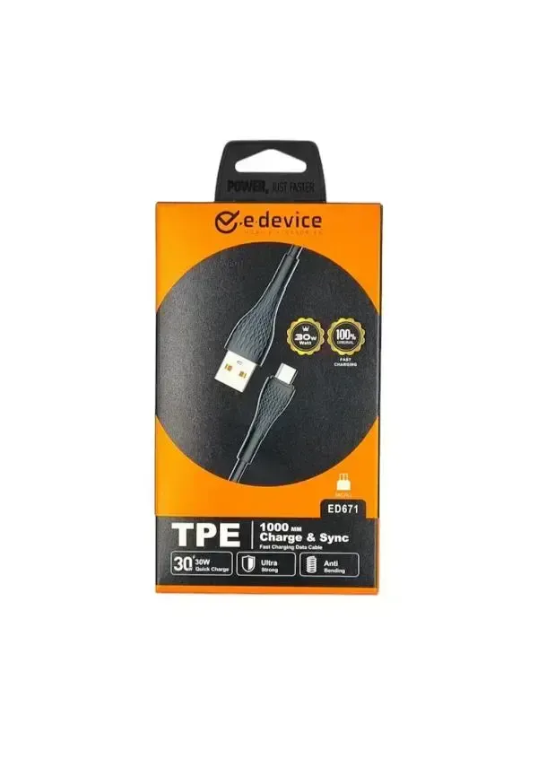 CABLE E-DEVICE ED671 USB A TIPO C 1 METRO NEGRO