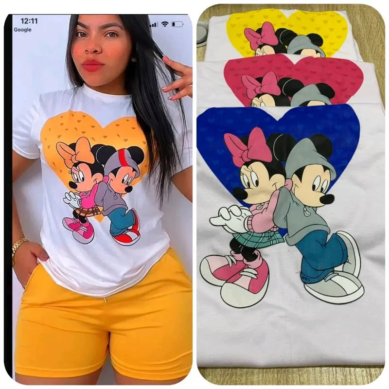 Camiseta con Mickey Mouse y Minnie Mouse para Mujer
