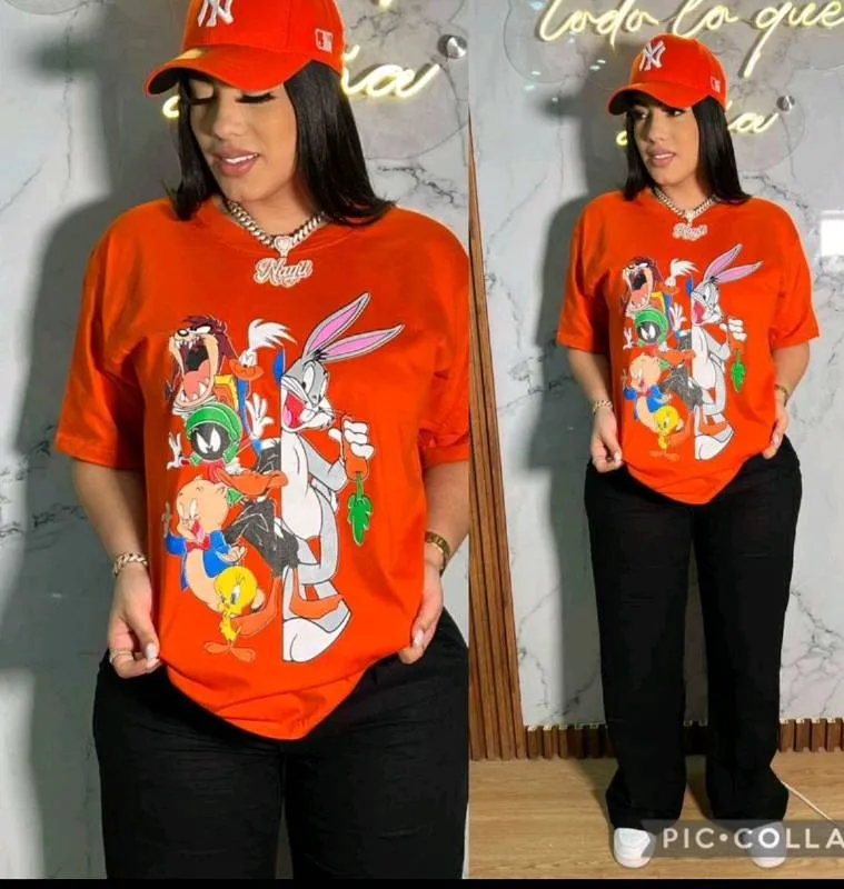 Camiseta Looney Tunes Naranja para Mujer