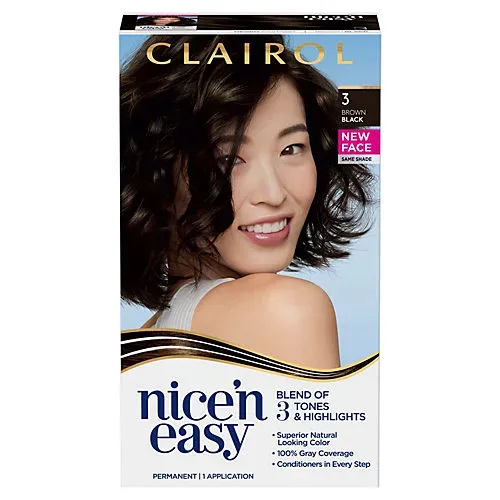 Clairol Nice'n Easy Permanent Hair Dye Color Cream, 3 Brown Black