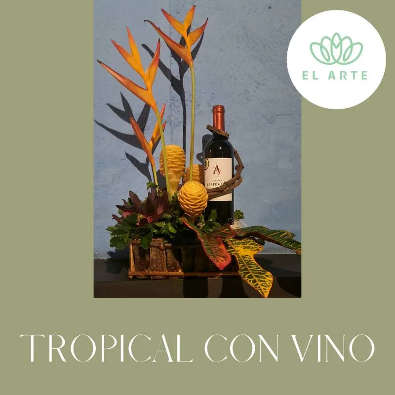 Flor tropical y vino