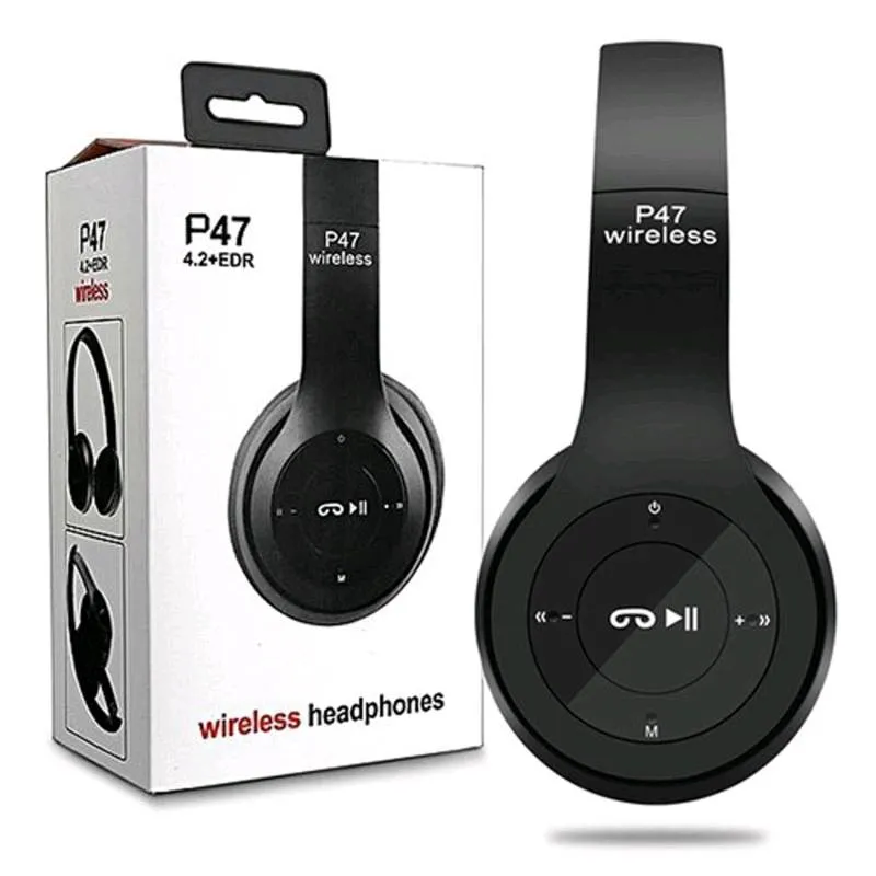 Audifono Manos Libres Bluetooth Stereo MP3 Wirelles P47 Color Negro