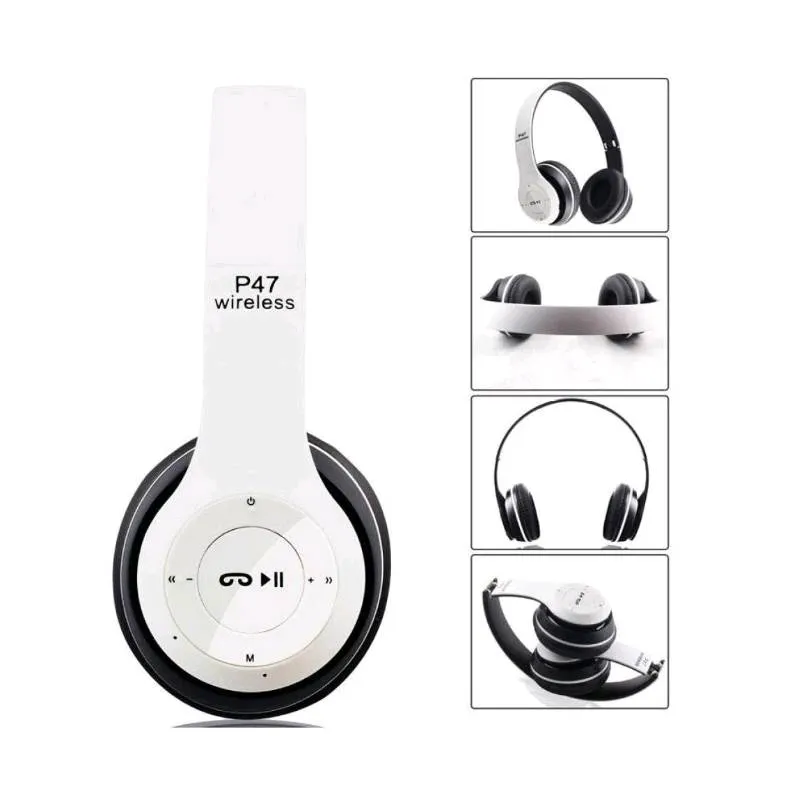 Audifono Manos Libres Bluetooth Stereo MP3 Wirelles P47 Color Blanco