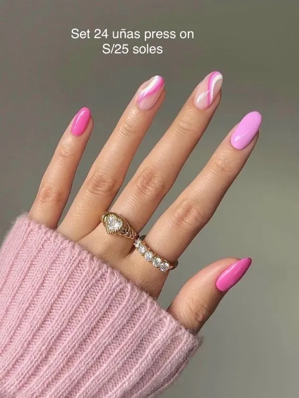 Set uñas press on Pink 