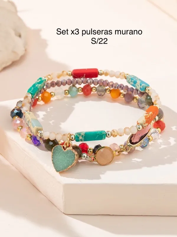 Set X3 Pulsera Murano Colores 