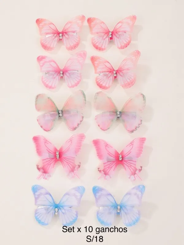 set x10 ganchos mariposa 