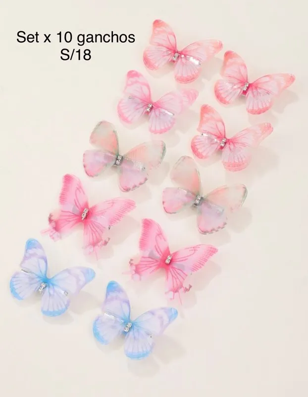set x10 ganchos mariposa 