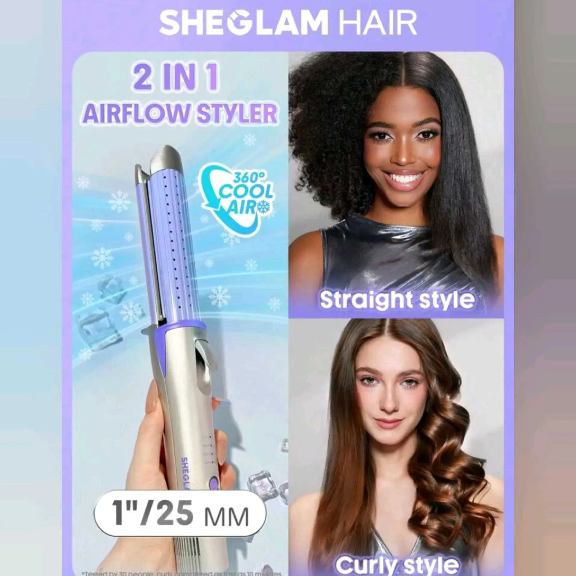 SHEGLAM HAIR Cool Lock Airflow Styler 3 en 1✨ Alisa, riza y ondula.🔥 Calentamiento rápido (30s) + enfriamiento (5s).🌬️ 360° Airflow con 144 micro salidas de aire.💎 Recubrimiento cerámico que da brillo y menos daño.⚡ 4 temperaturas: 160°C, 180°C, 200°C,