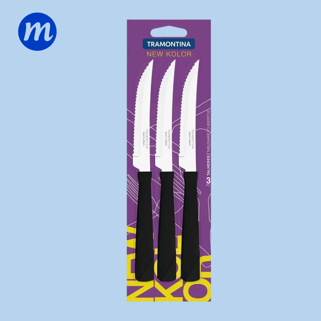 CUCHILLO ASADO NEW COLOR BLISTER 3 PZAS TRAMONTINA