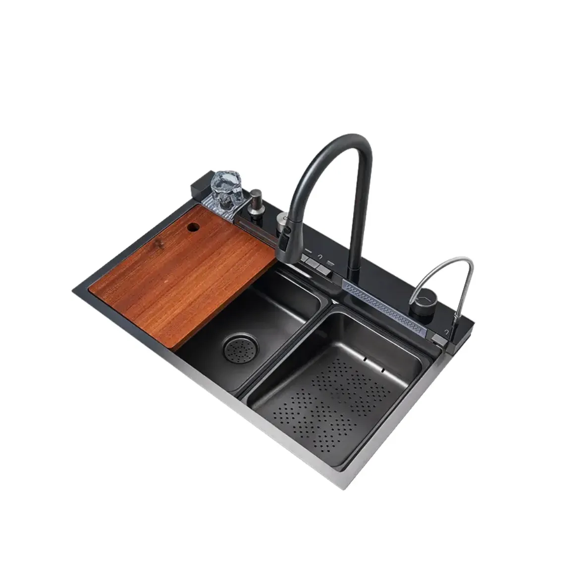 GPL0759 QSB FREGADERO BALLENA INTELIGENTE BLACK (NEGRO) C/BOTONES + ACC. INOX (75X46)