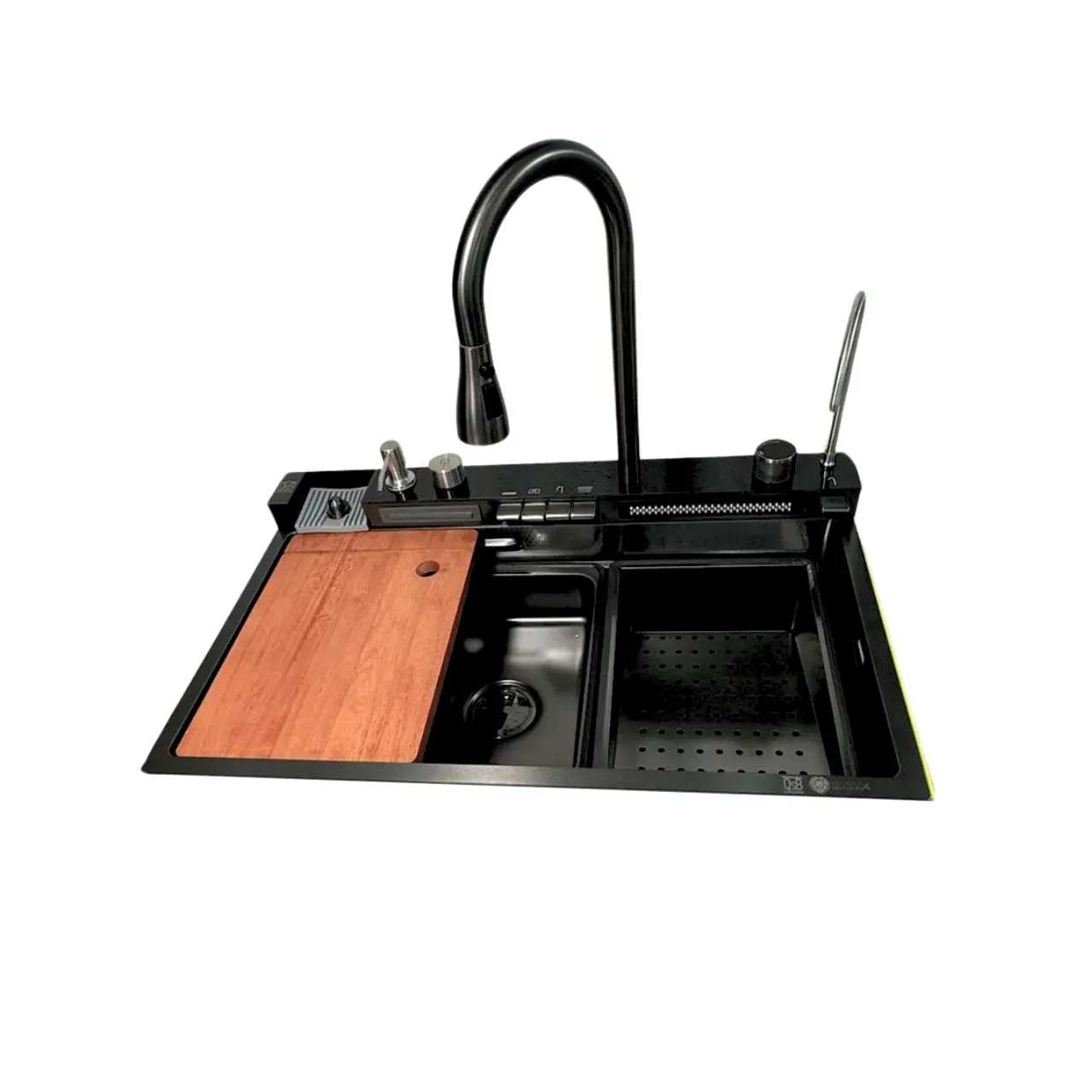 GPL0759 QSB FREGADERO BALLENA INTELIGENTE BLACK (NEGRO) C/BOTONES + ACC. INOX (75X46)