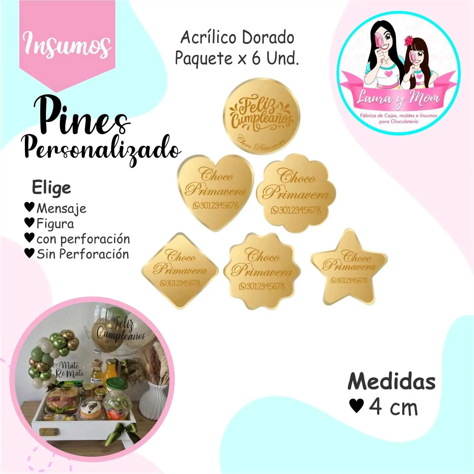 Pines Personalizado 4cm paquetex6