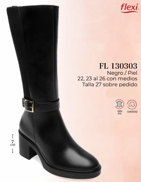 bota dama negro/piel flexi FL130303 (22-26)