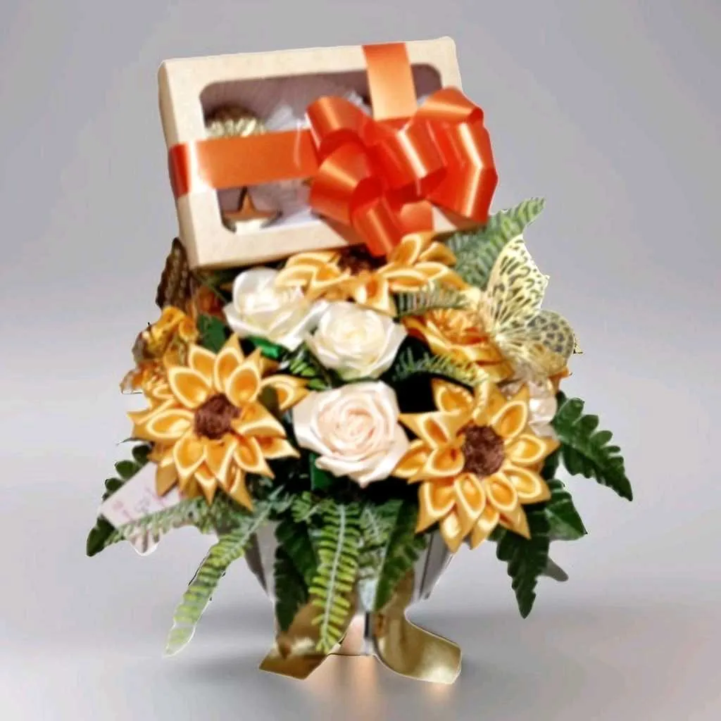 CAJA FLORAL GIRASOLES RADIANTE con chocolates 24k