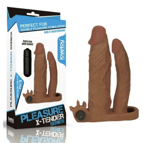 FUNDA PARA PENE VIBRATORIA DOBLE PLEASURE X TENDER +5CM LOVETOY LV314101