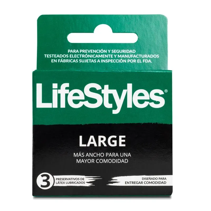 LIFESTYLES LARGE - PRESERVATIVO LUBRICADO SUPER LONG L - 3 PIEZAS