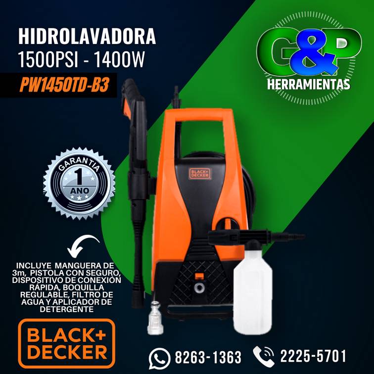 Comprar Hidrolavadora Black & Decker 1400W 1500 PSI