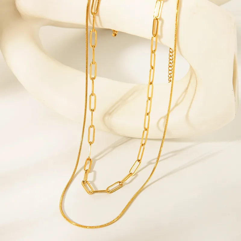 Collar Doble Capa Chapado en Oro 18K