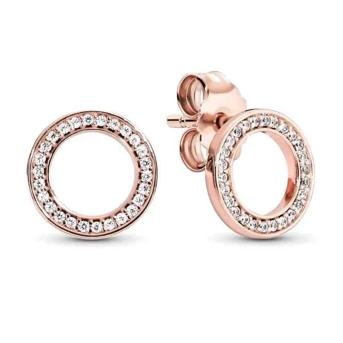 Aretes Pandora con baño oro rosa 