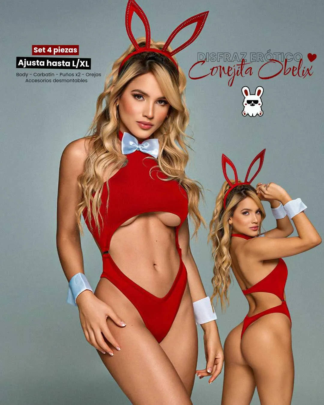 Disfraz Conejita Obelix Rojo 🐰❤️🍒