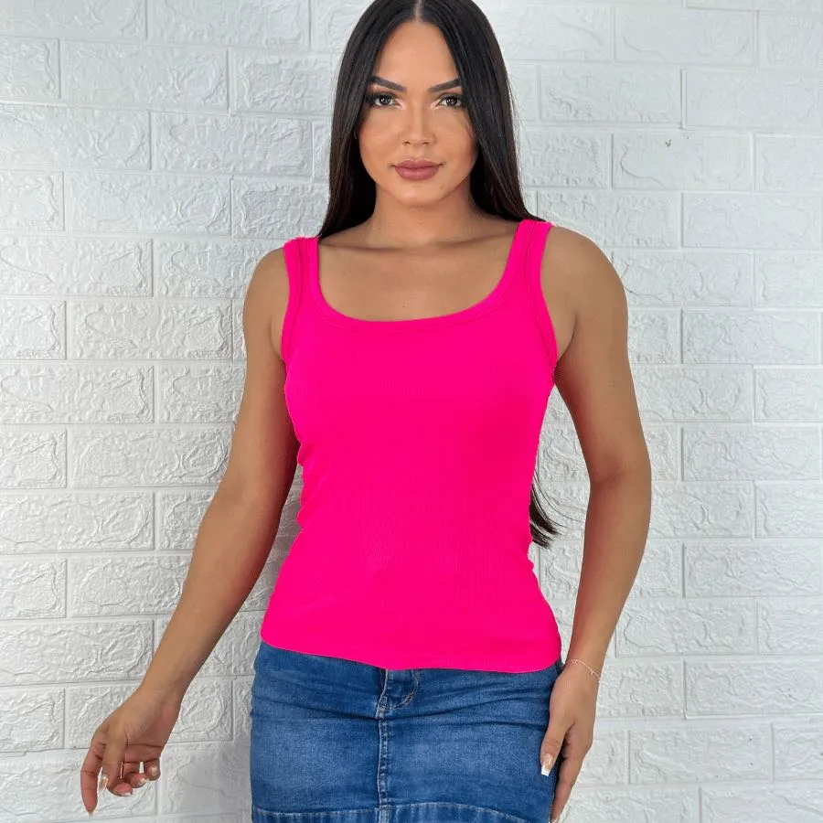 Blusa Choice Cuello Cuadrado Rosa Fosforecente Talla Única 