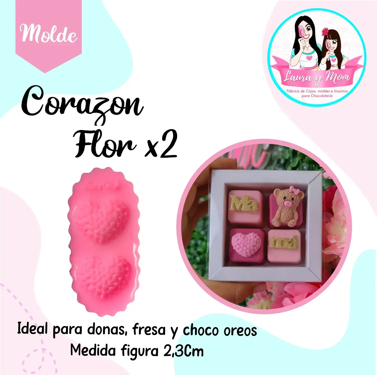 Molde Corazones flor x2
